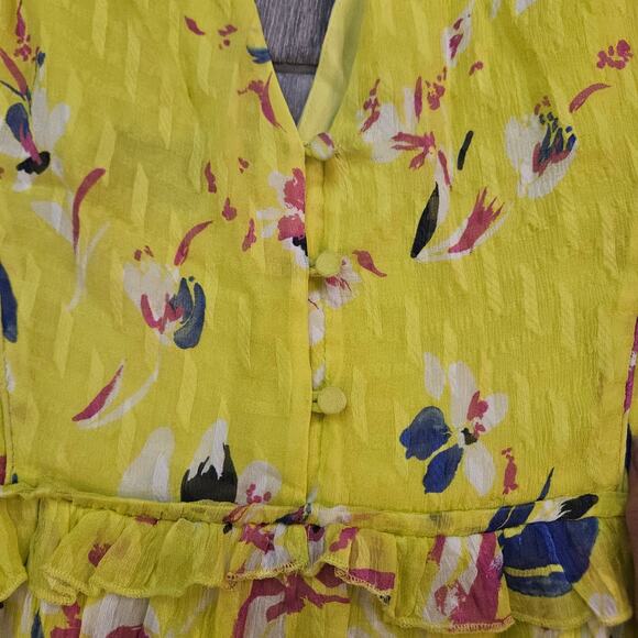 Tanya Taylor Catalina Silk Maxi Dress Floral Yellow Size 16 Sleeveless V-Neck - Picture 8 of 15